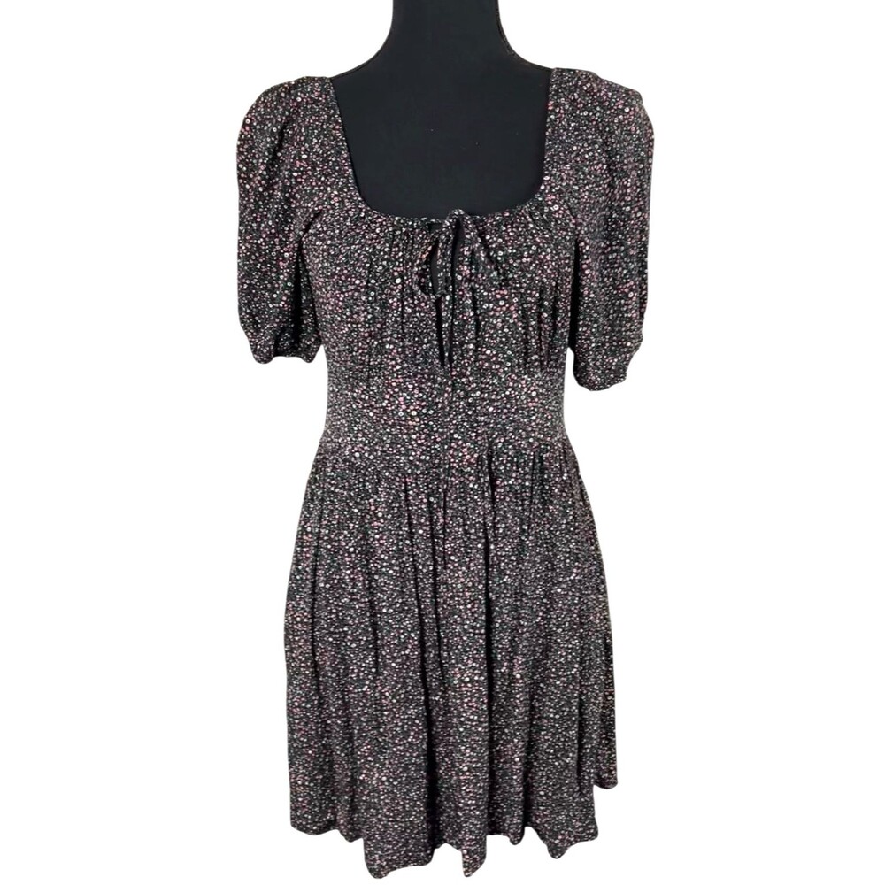 Milkmaid Babydoll Mini Dress Large Peasant Dark Floral Coquette Witchy Puff